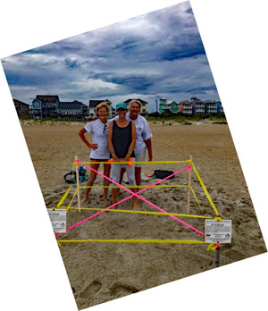 Sea turtle nest is roped off by volunteers.