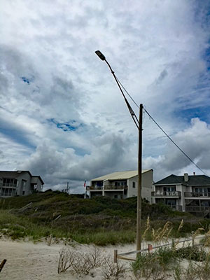 Street lights by the beach.