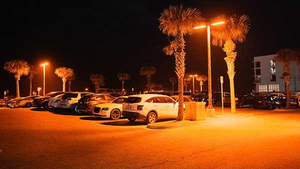 Sea turtle friendly parking lot lights in Jacksonville, FL.